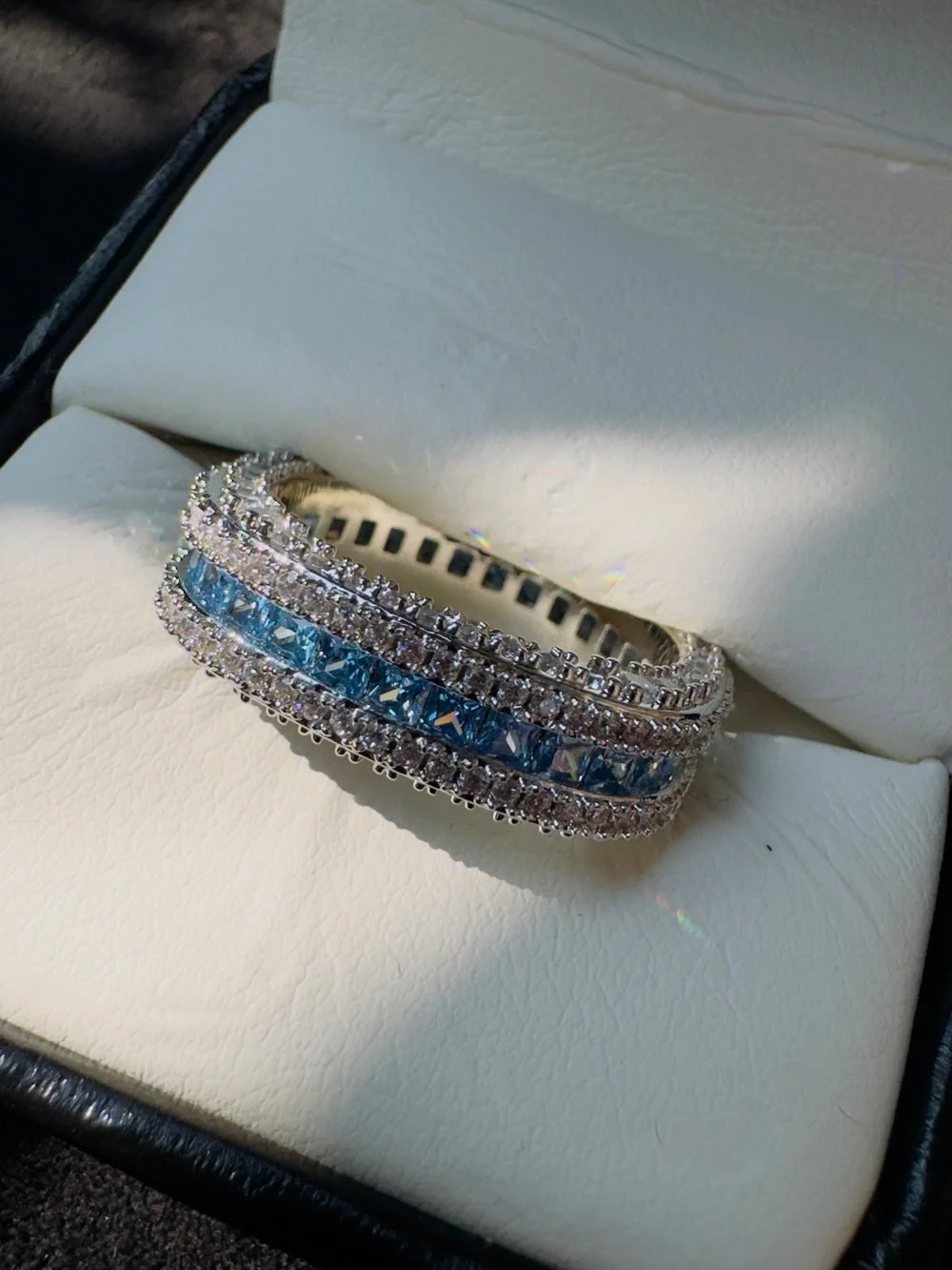 Sterling Silver Blue Crystal Band Ring - Elegant Women’s Jewelry